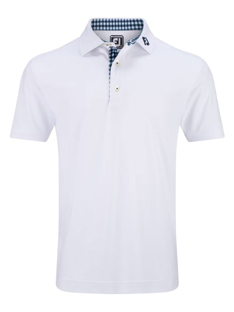 Load image into Gallery viewer, FootJoy Pique Solid Gingham Trim Athletic Fit Polo Shirt
