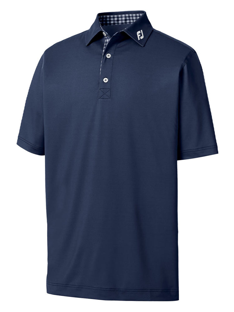 Load image into Gallery viewer, FootJoy Pique Solid Gingham Trim Athletic Fit Polo Shirt
